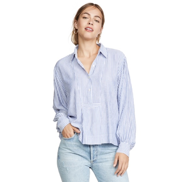 CURRENT/ELLIOTT • The Emmy Striped Half-Placket Long Sleeve Blouse, 2 - Picture 16 of 16